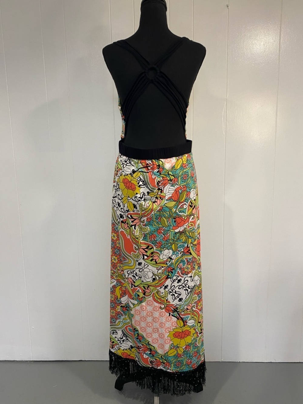 Boho Maxi Dress Festival Resort Summer Beaded Sequined Floral Fringe Paisley XL - Picture 9 of 15
